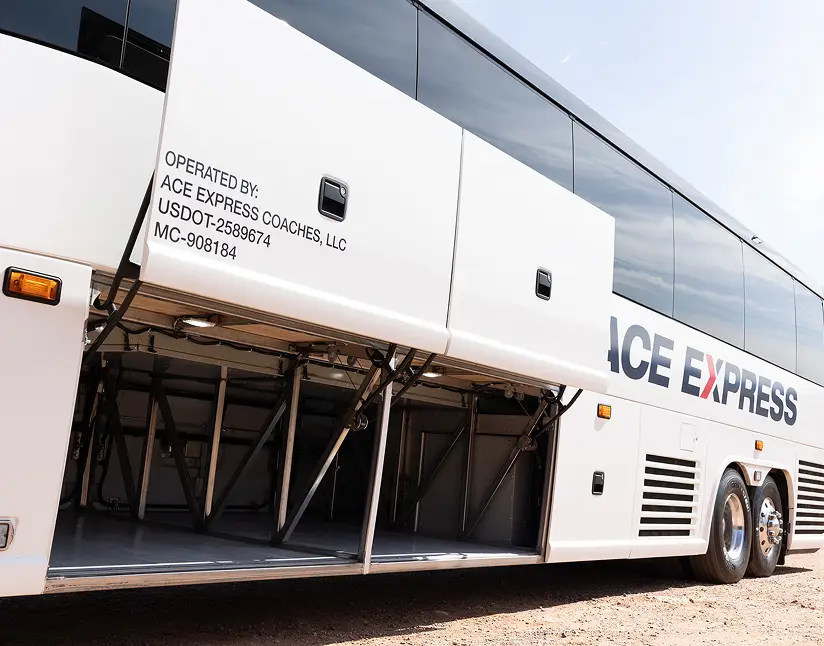 Luxury coach motorcoach operated by Ace Express Coaches, LLC for tours and travel.