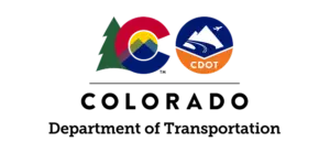 Logo of Colorado Department of Transportation featuring colorful mountain, river, and CDOT symbols.